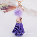 Lovely leather Tassel fur keychains for handbag Tote Bag Pendant Charm